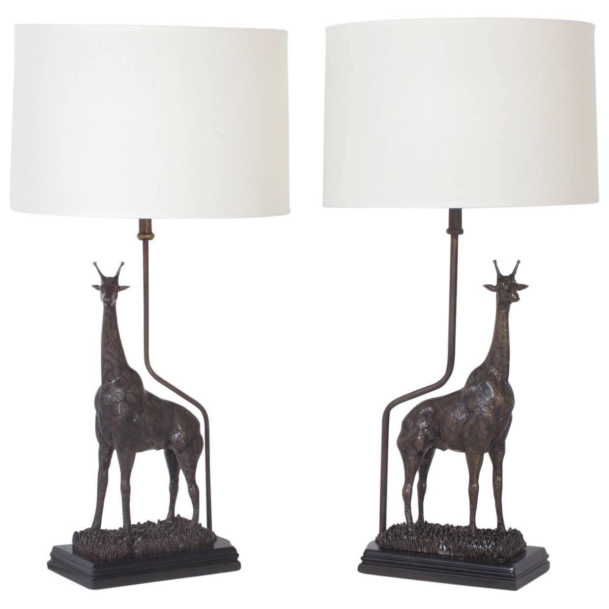 Pair of Bronze Giraffe Table Lamps