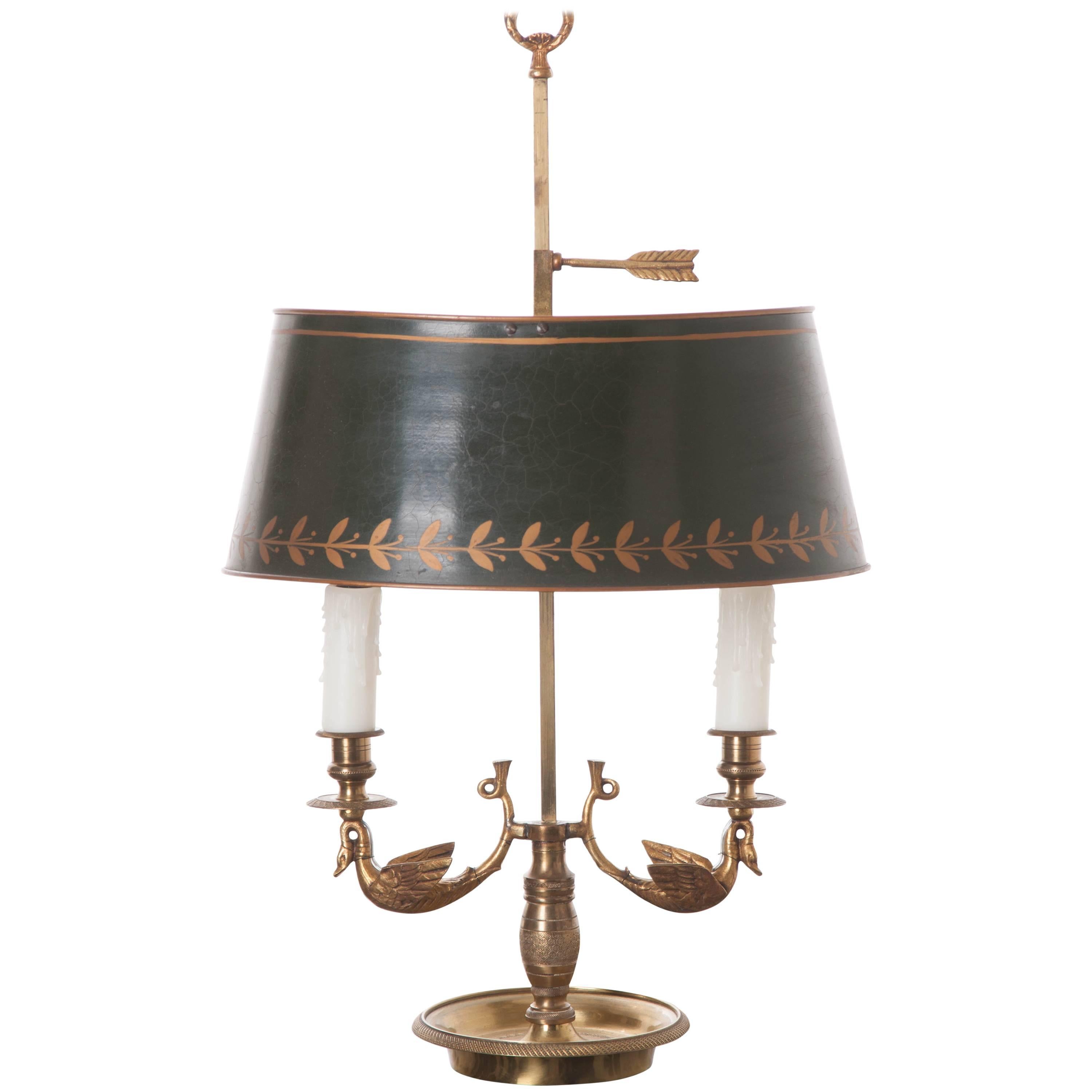 French 19th Century Bouillotte Lamp with Tole Shade