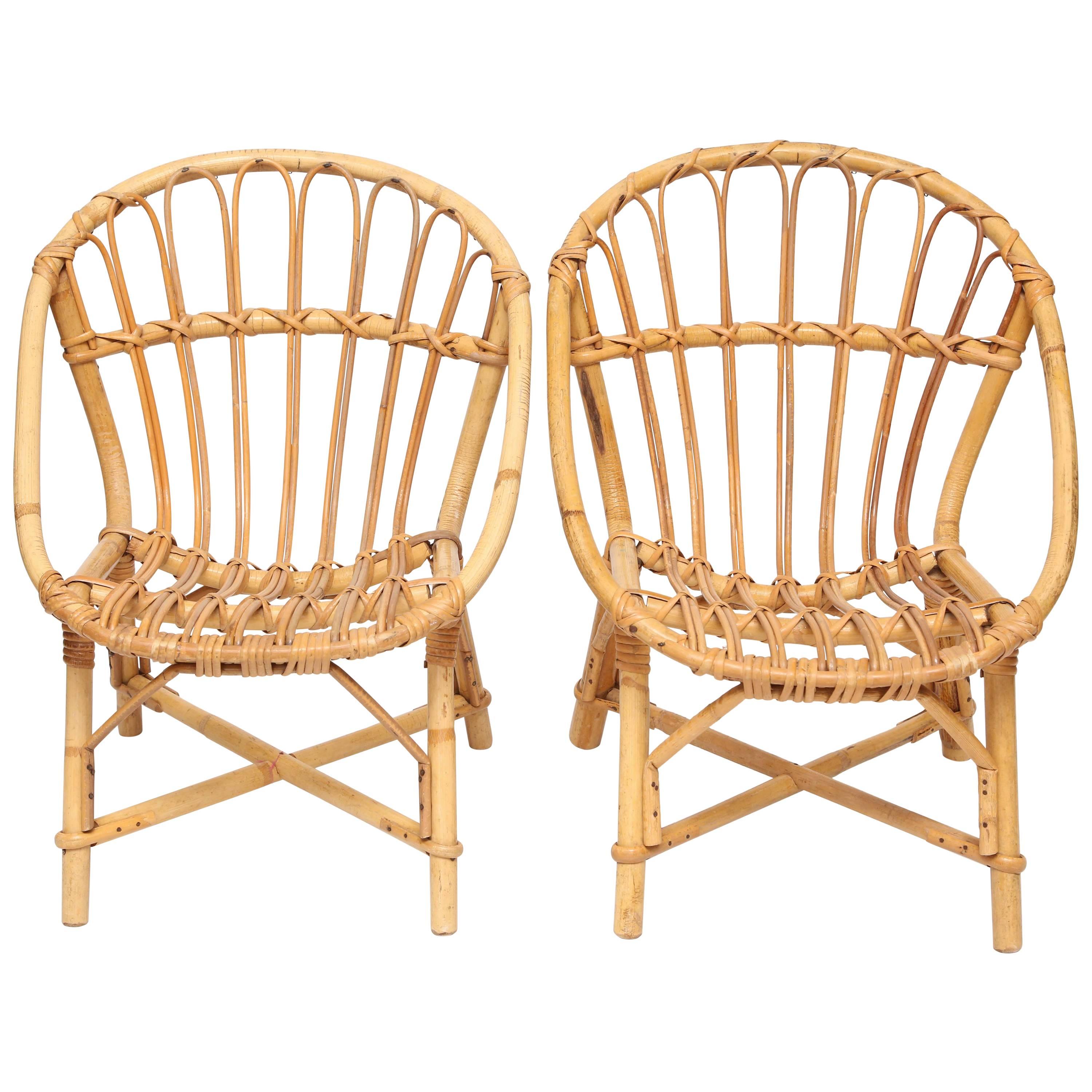 Pair of French  Sweat Vintage Bamboo Child Chairs