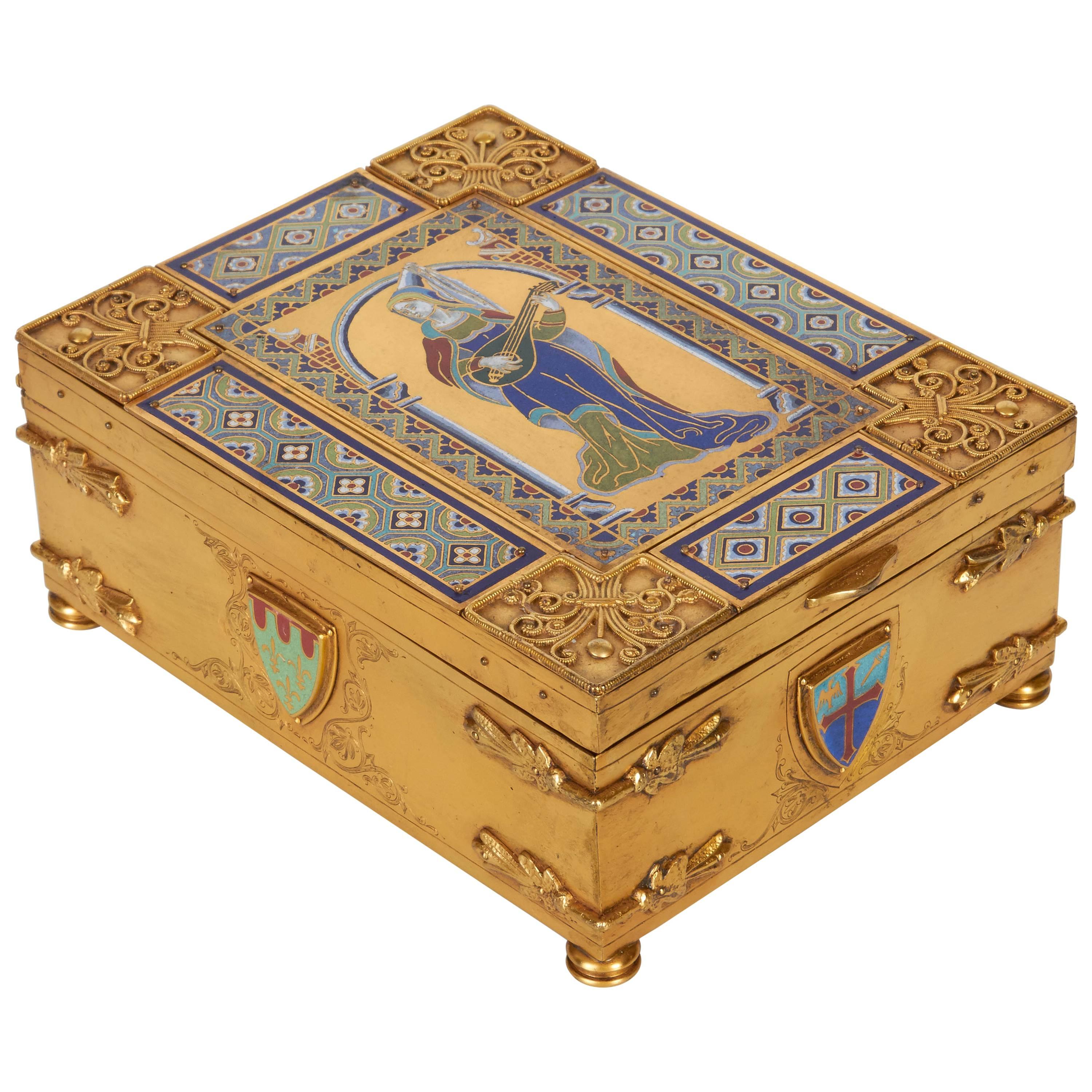 American Bronze and Enameled Box/Humidor by E.F. Caldwell, New York, 1900s For Sale