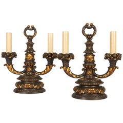 Pair of American Parcel-Gilt and Bronze Candelabra/Lamps E.F.Caldwell Attributed