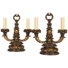 Pair of American Parcel-Gilt and Bronze Candelabra/Lamps E.F.Caldwell Attributed 11
