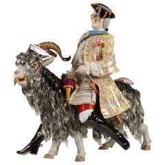 Large Meissen Model of Count Bruhl's Tailor on the Goat, circa Mid-Late 1800s