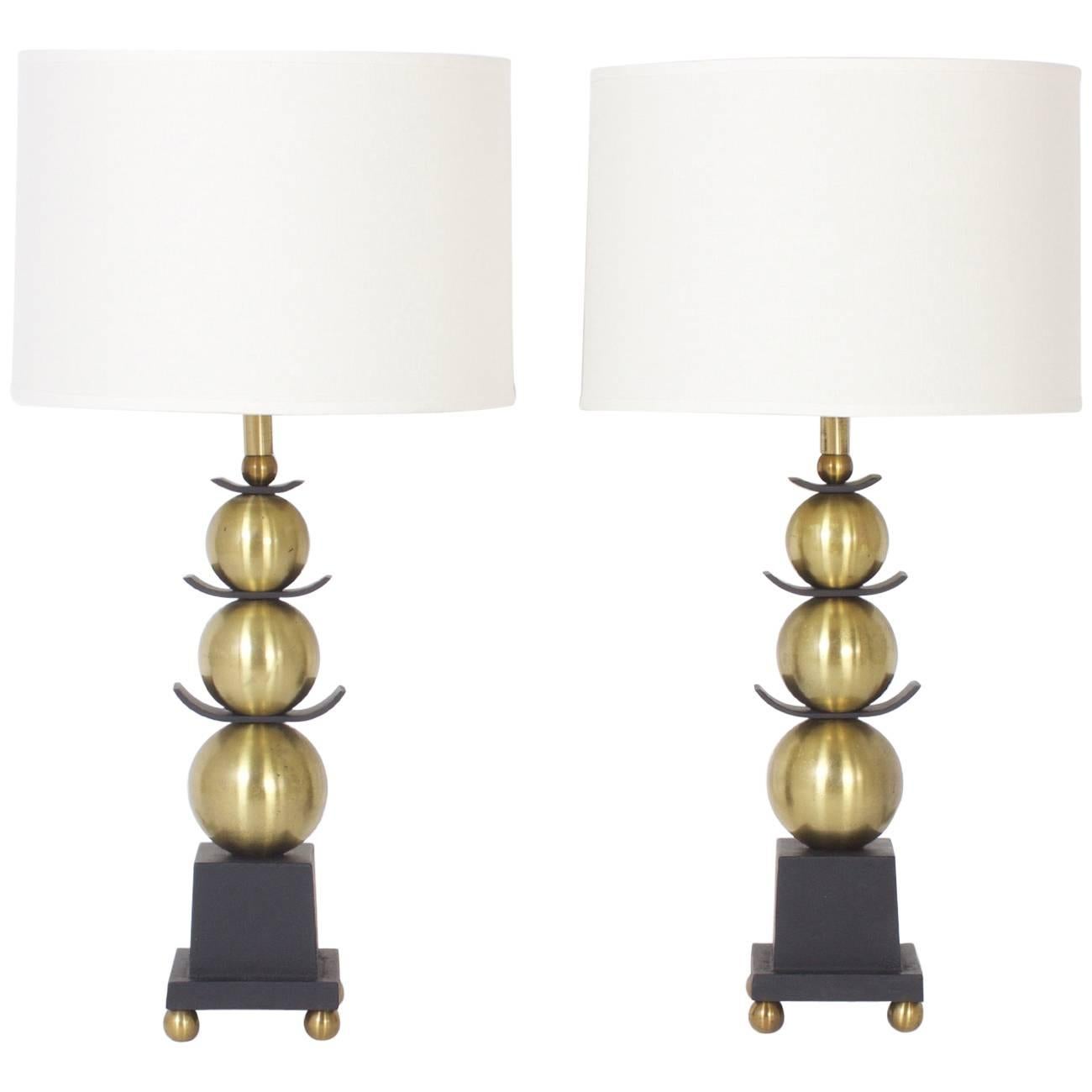 Pair of Mid-Century Stacked Ball Table Lamps