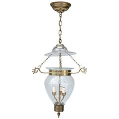 Vintage Cast Brass and Blown Glass Hall Lantern