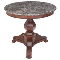 French 19th Century Restauration Mahogany Center Table with Marble Top
