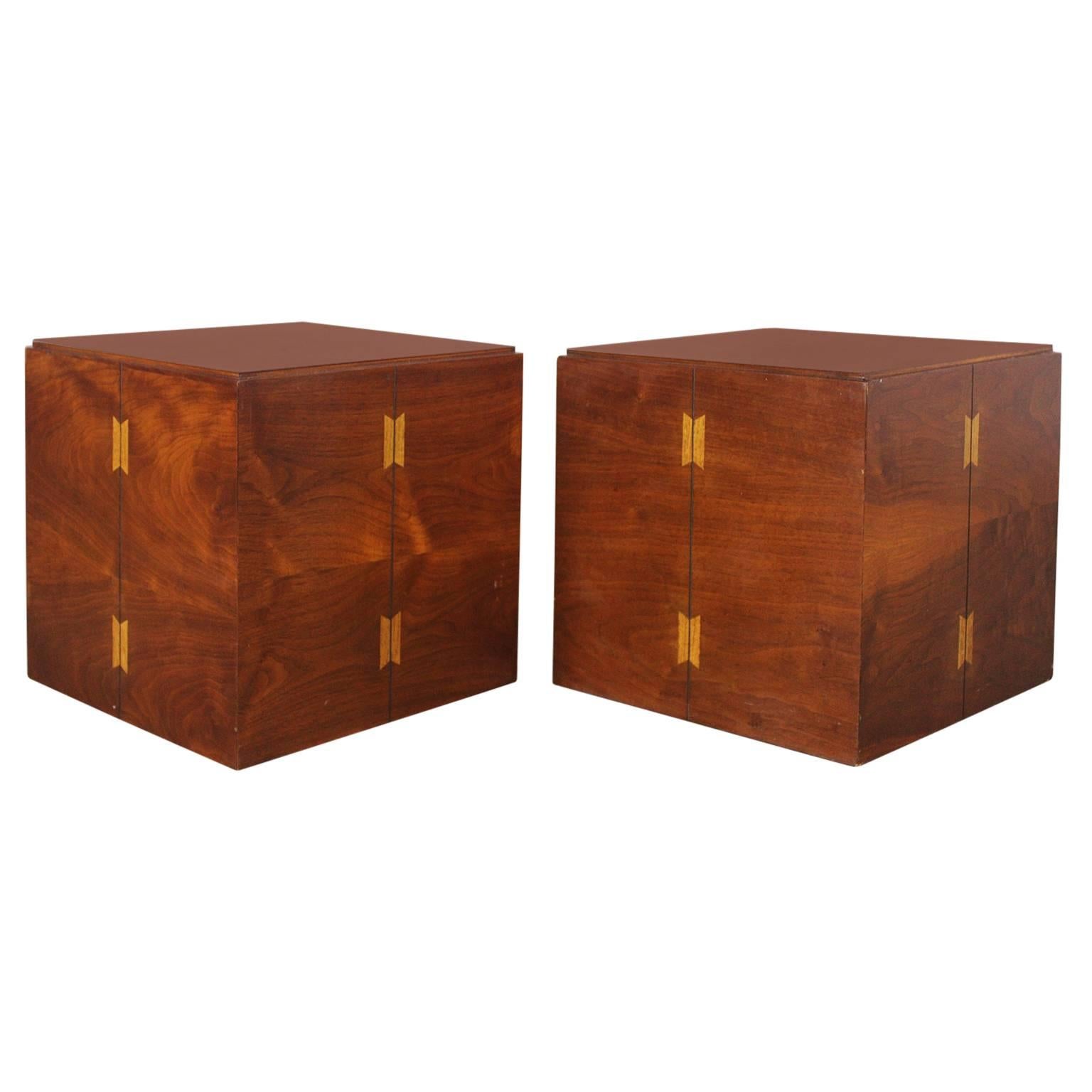 Mid-Century Modern Lane Rolling Cube Side Tables with Butterfly Joint Design