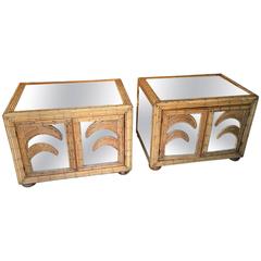 Beautiful Pair of Bamboo and Mirror Nightstands Italian, circa 1960