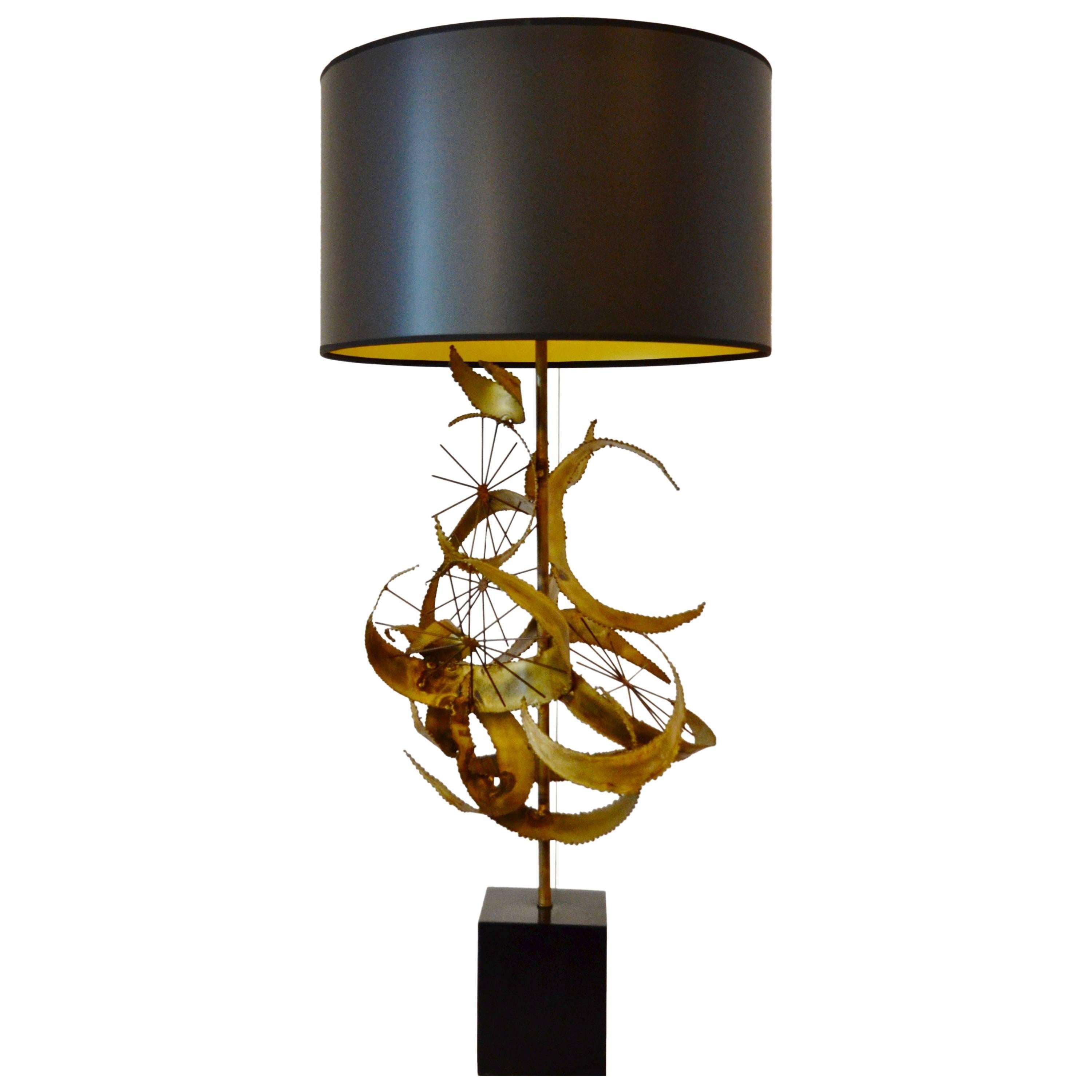Brutalist Brass Lamp by Curtis Jere