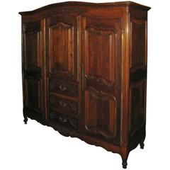 Vintage Country French Carved Oak Armoire