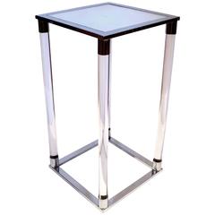 1970s Chrome and Lucite with Mirror Top Low Pedestal