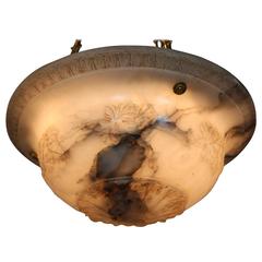 1920s Carved Alabaster and Bronze Chandelier