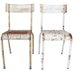 Two Perforated Steel French Bistro Chairs