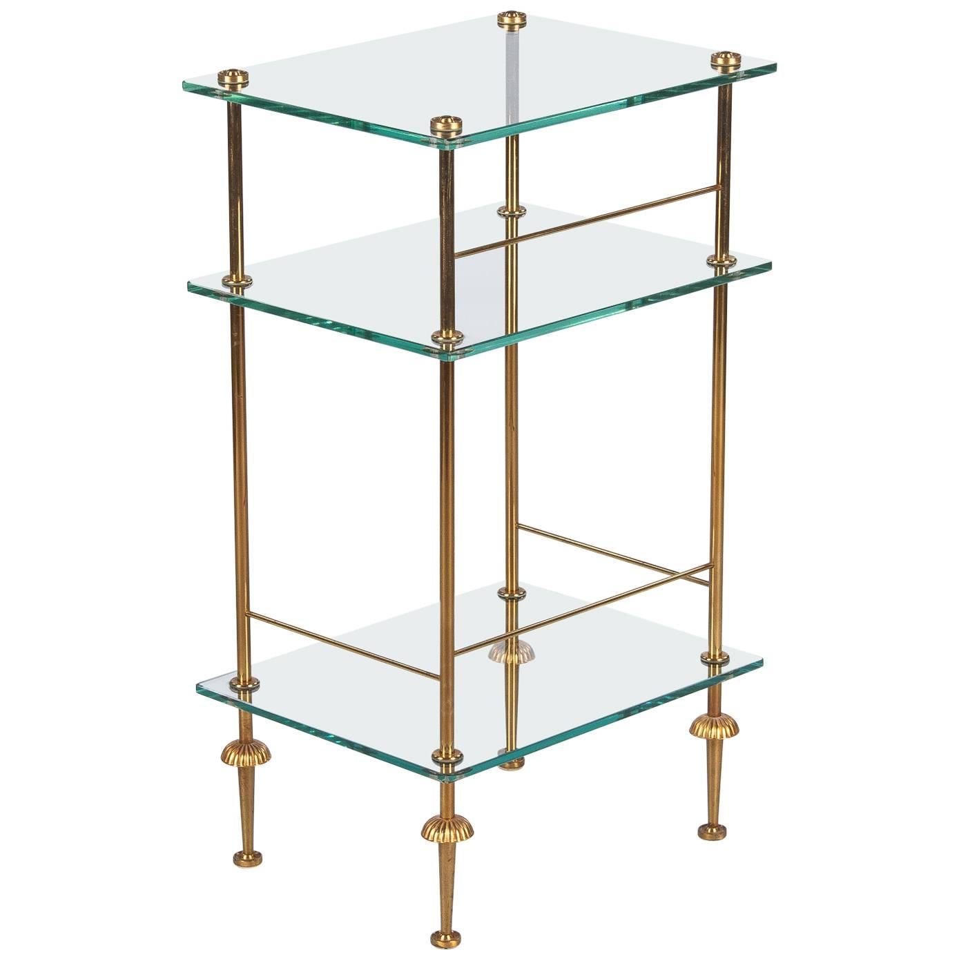 Mid-Century French Brass and Glass Side Table