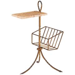 Spanish Mid-Century Gilded Metal Side Table with Magazine Holder