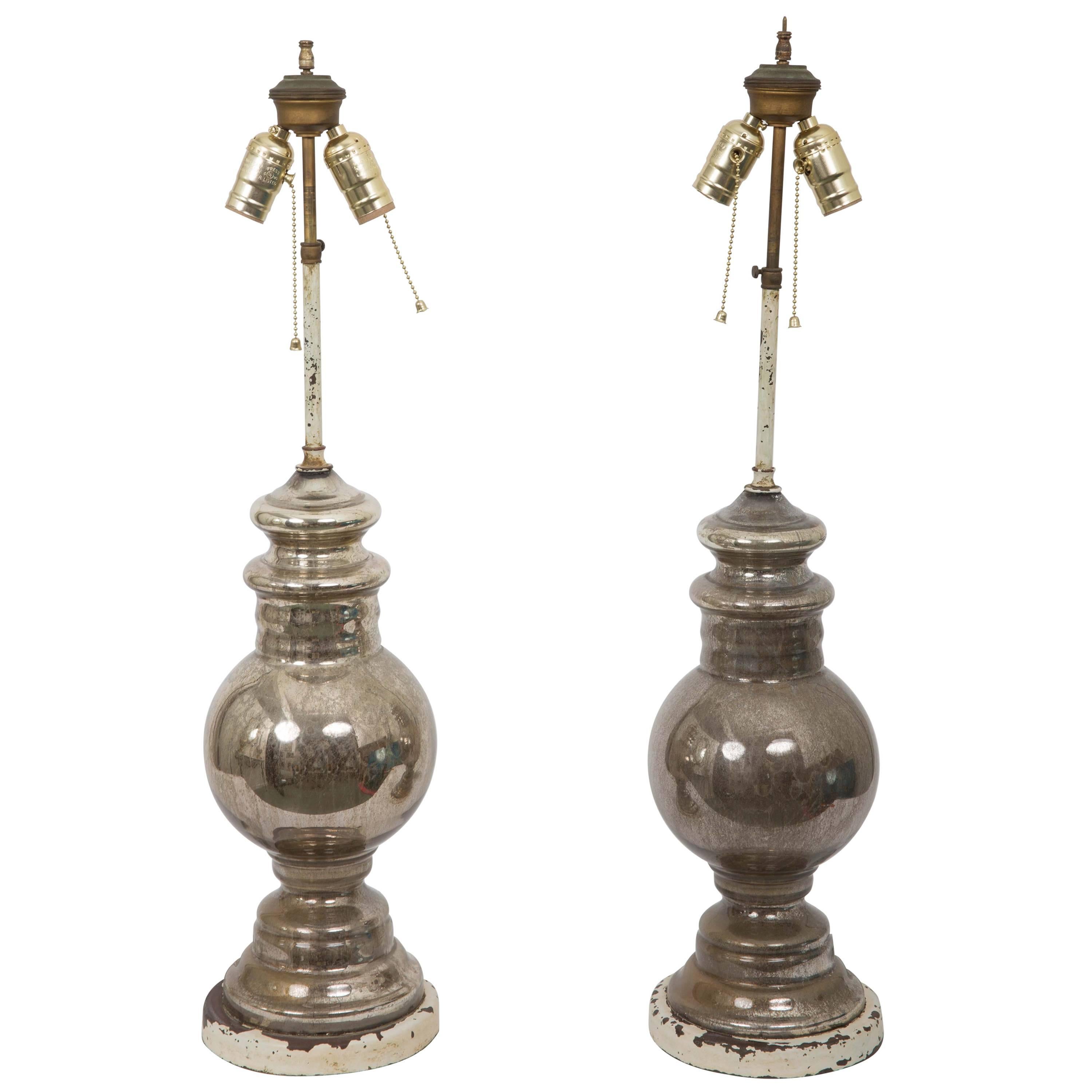 Pair of Antique Mercury Glass Table Lamps