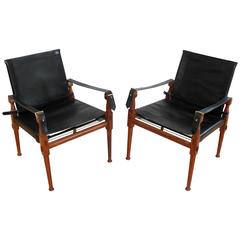 Pair of Rosewood and Leather Campaign Chairs by M. Hayat & Bros, circa 1970