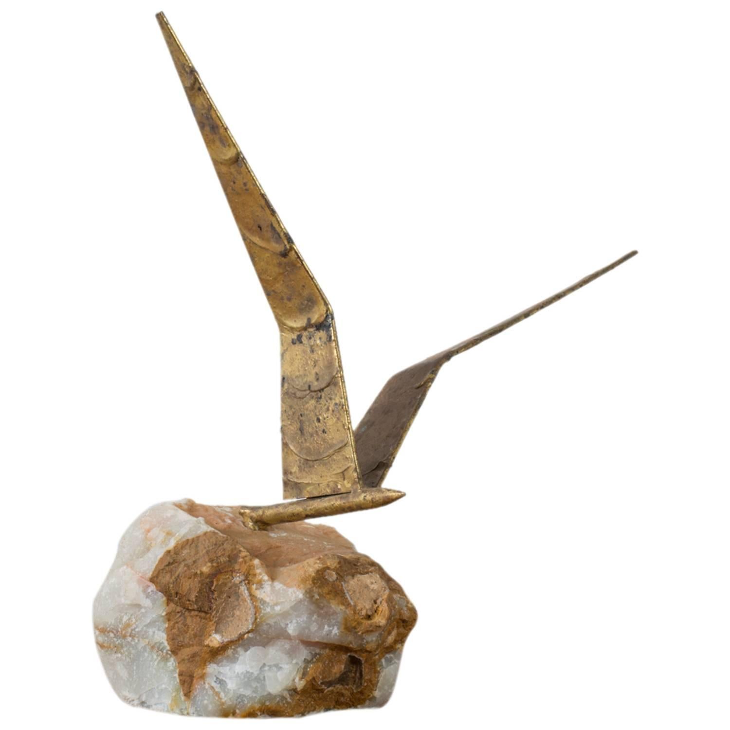 Vintage Bird in Flight Sculpture on White Onyx Stone by Curtis Jere