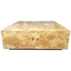 Expansive Burl Wood Floating Coffee Table Attributed to Milo Baughman