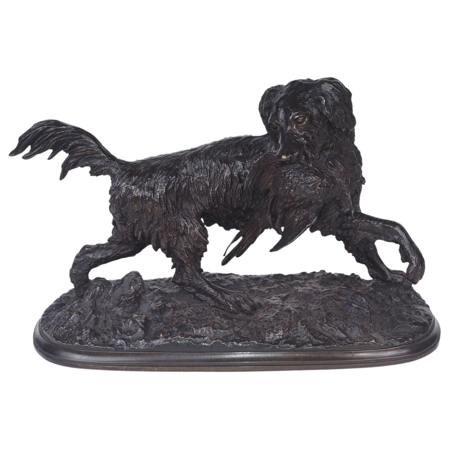 "Retriever with Game" Bronze by Christophe Fratin For Sale