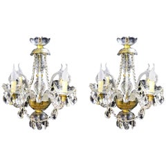 Pair of Vintage Venetian Four-Light Crystal Chandeliers