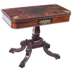 19th Century Regency Rosewood Brass Inlaid Card Table
