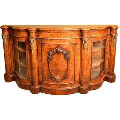 Antique Victorian Burr Walnut Serpentine Credenza, circa 1860