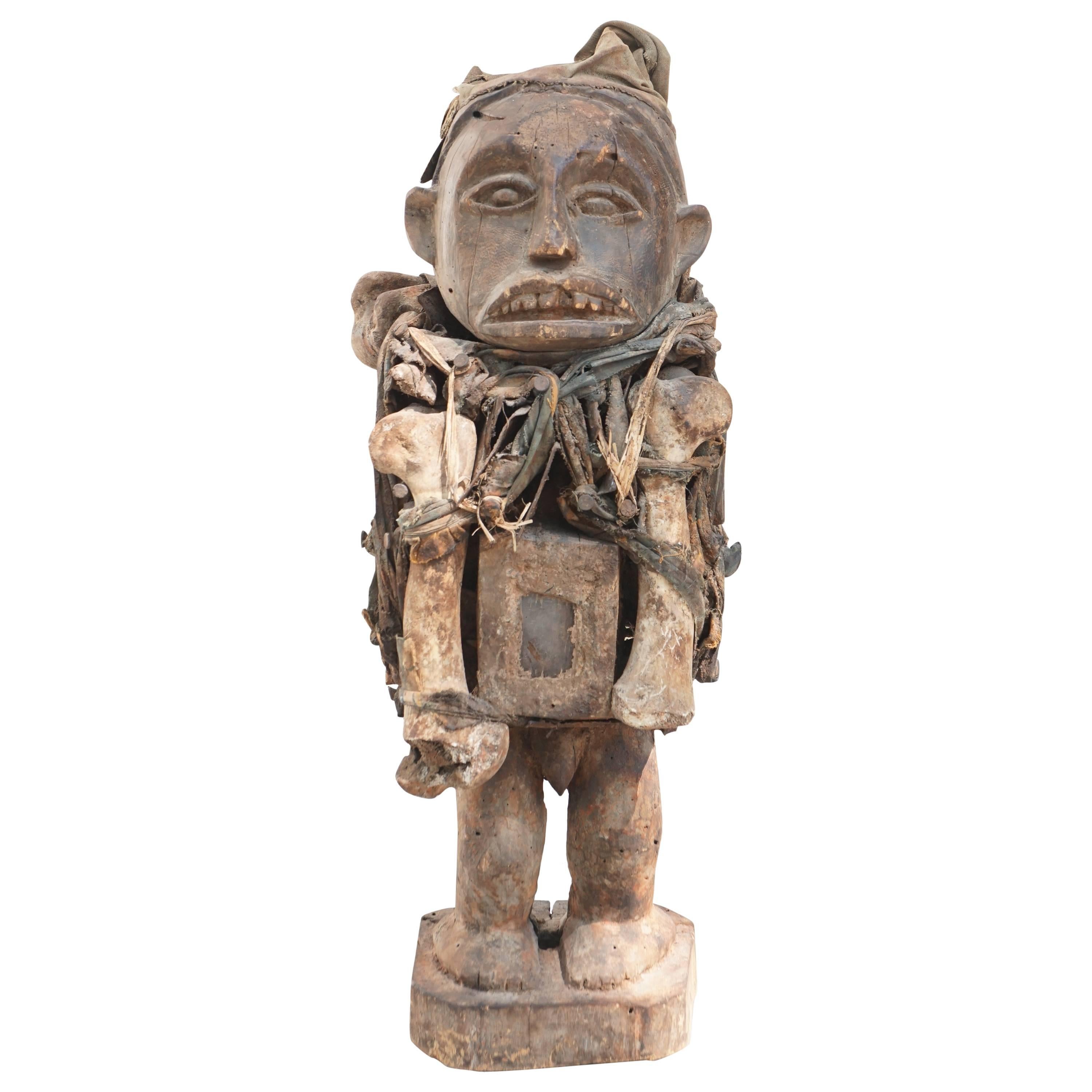 Late 19th Century Bakongo Peoples Carved Wood Fetish or Power Figure