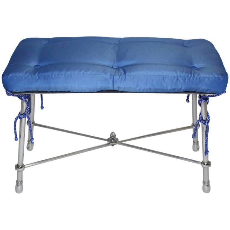 Mid Century Modern Vintage Metal Blue Bedroom Bench Maison Jansen