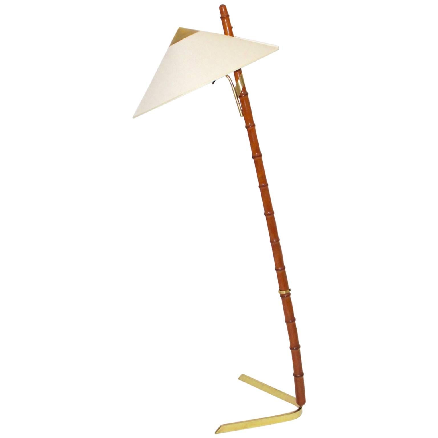 Mid Century Modern Floor Lamp Brass Bamboo by Rupert Nikoll, Austria circa 1950 For Sale
