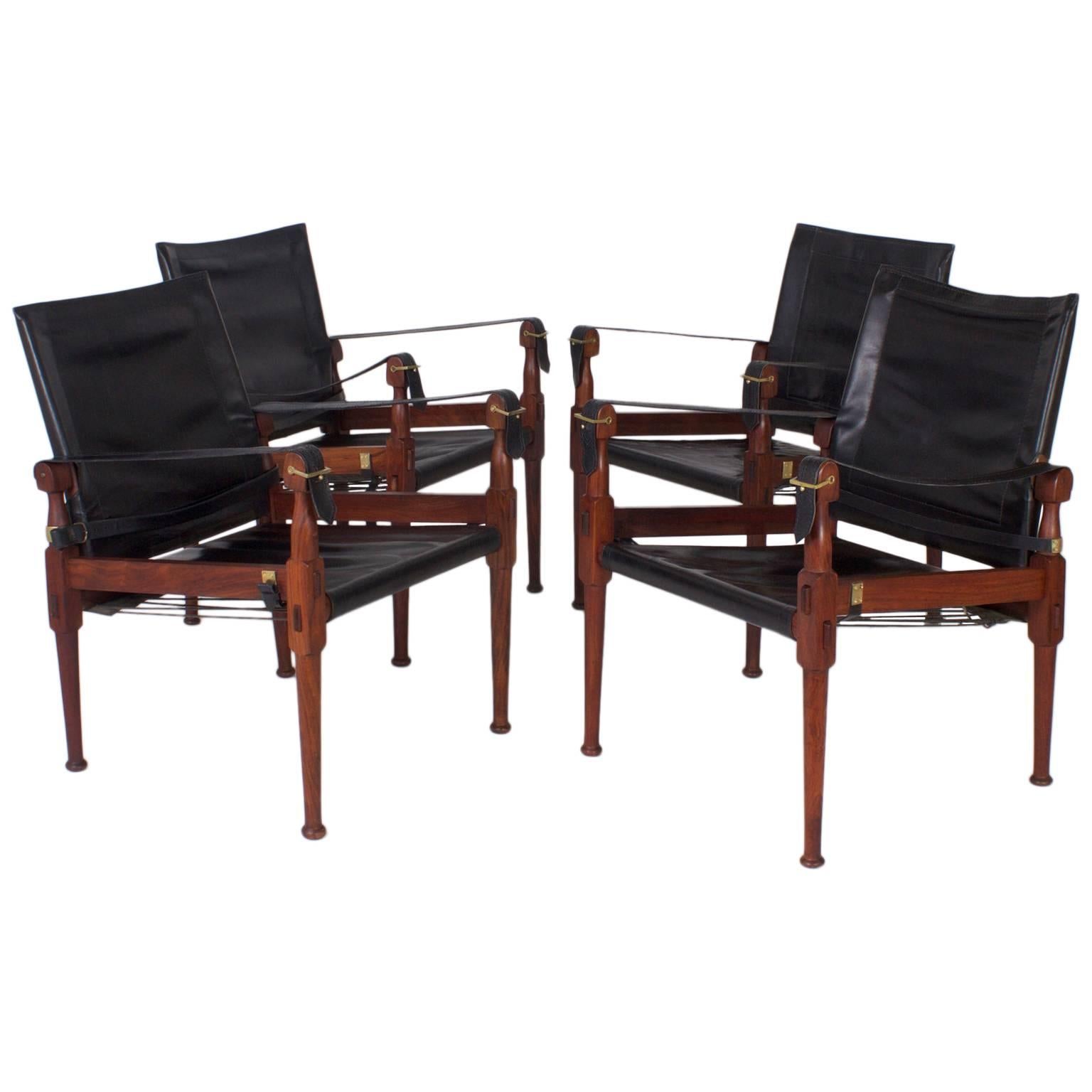 Set of Four Mid-Century Safari or Campaign Leather Chairs