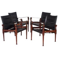 Set of Four Mid-Century Safari or Campaign Leather Chairs