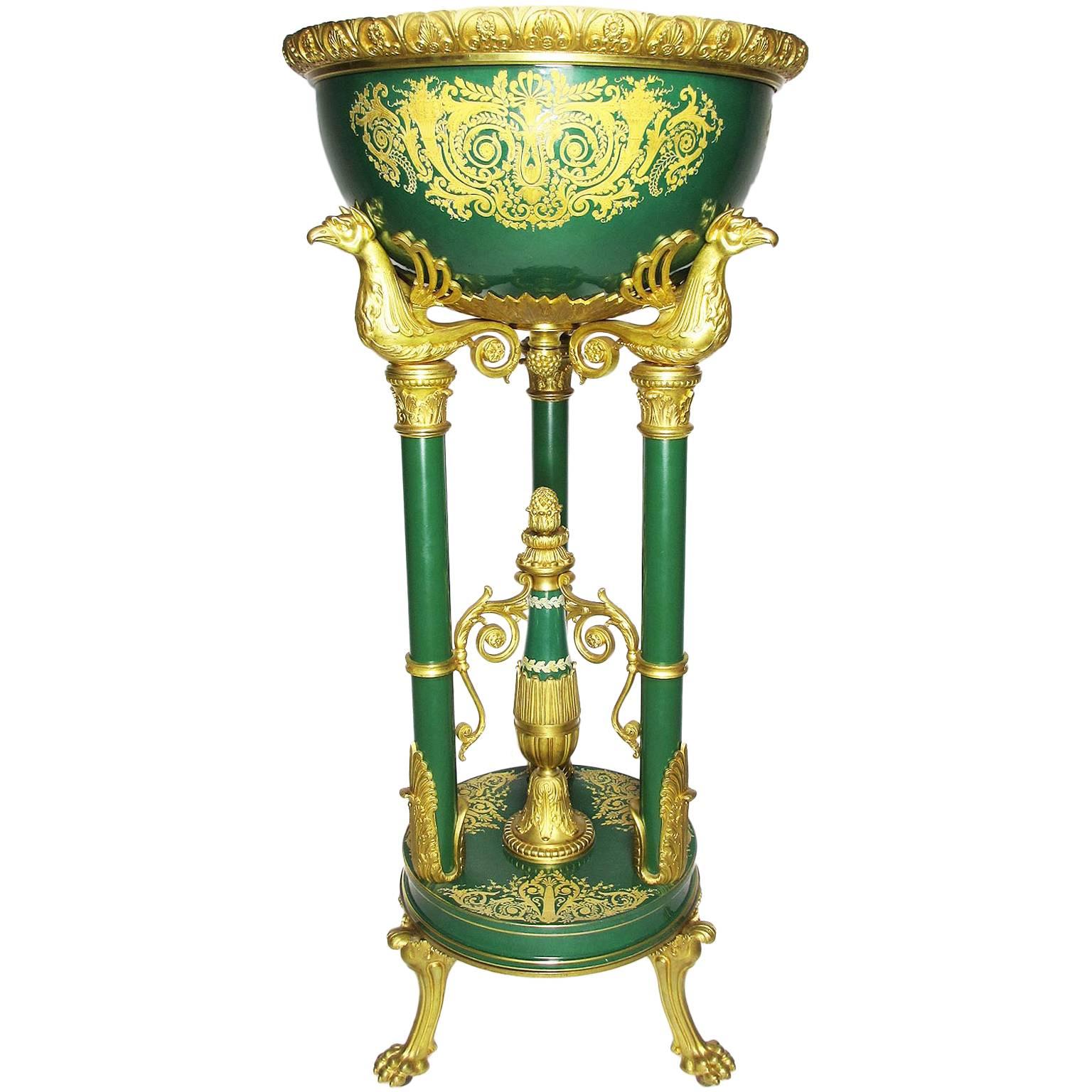Fine French 19th Century Napoleon III Gilt Bronze-Mounted Porcelain Planter For Sale