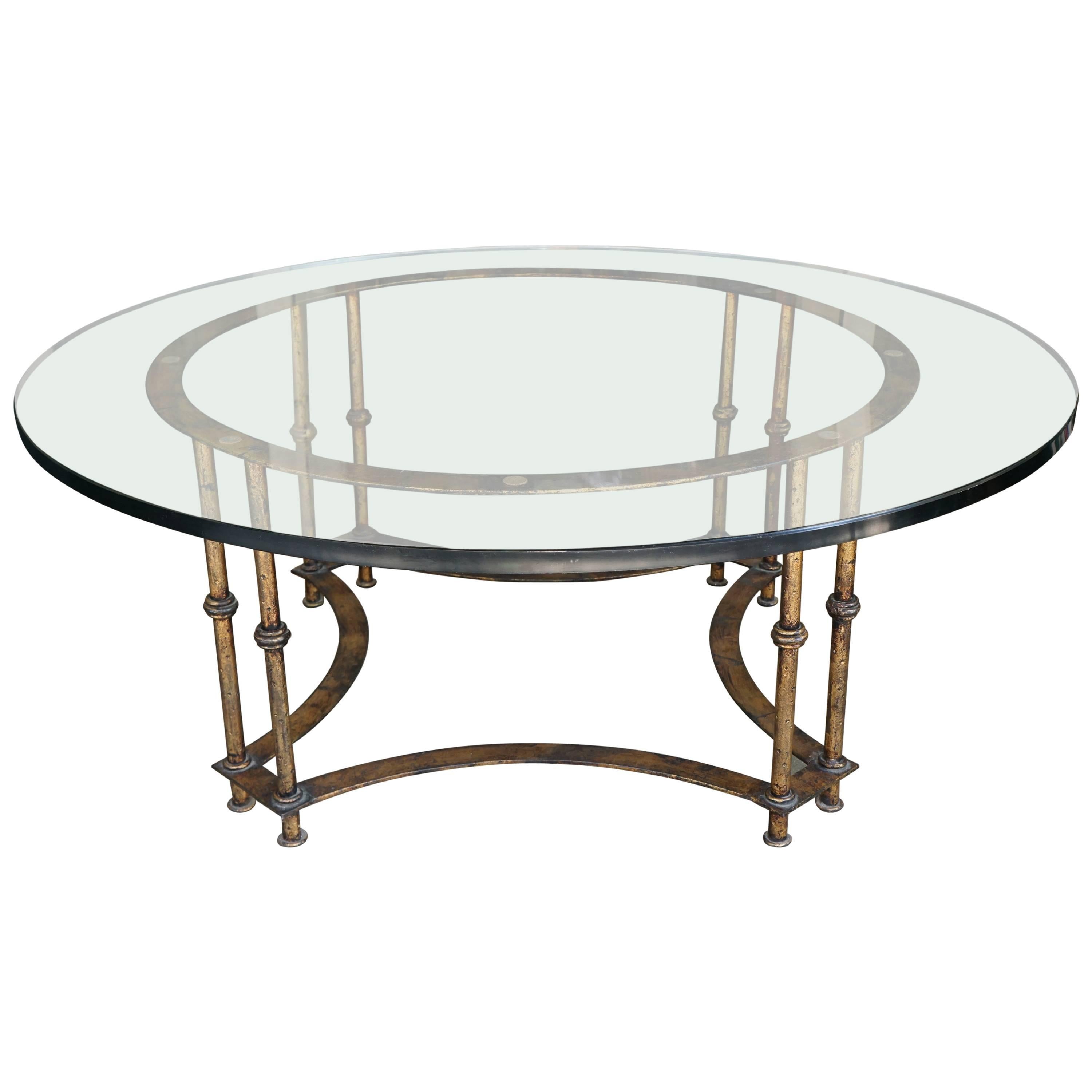 Vintage Mid-Century Gilded Iron and Glass Topped Coffee Table