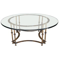 Vintage Mid-Century Gilded Iron and Glass Topped Coffee Table