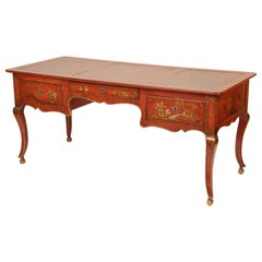Baker Louis XV Style Red Chinoiserie Decorated Desk