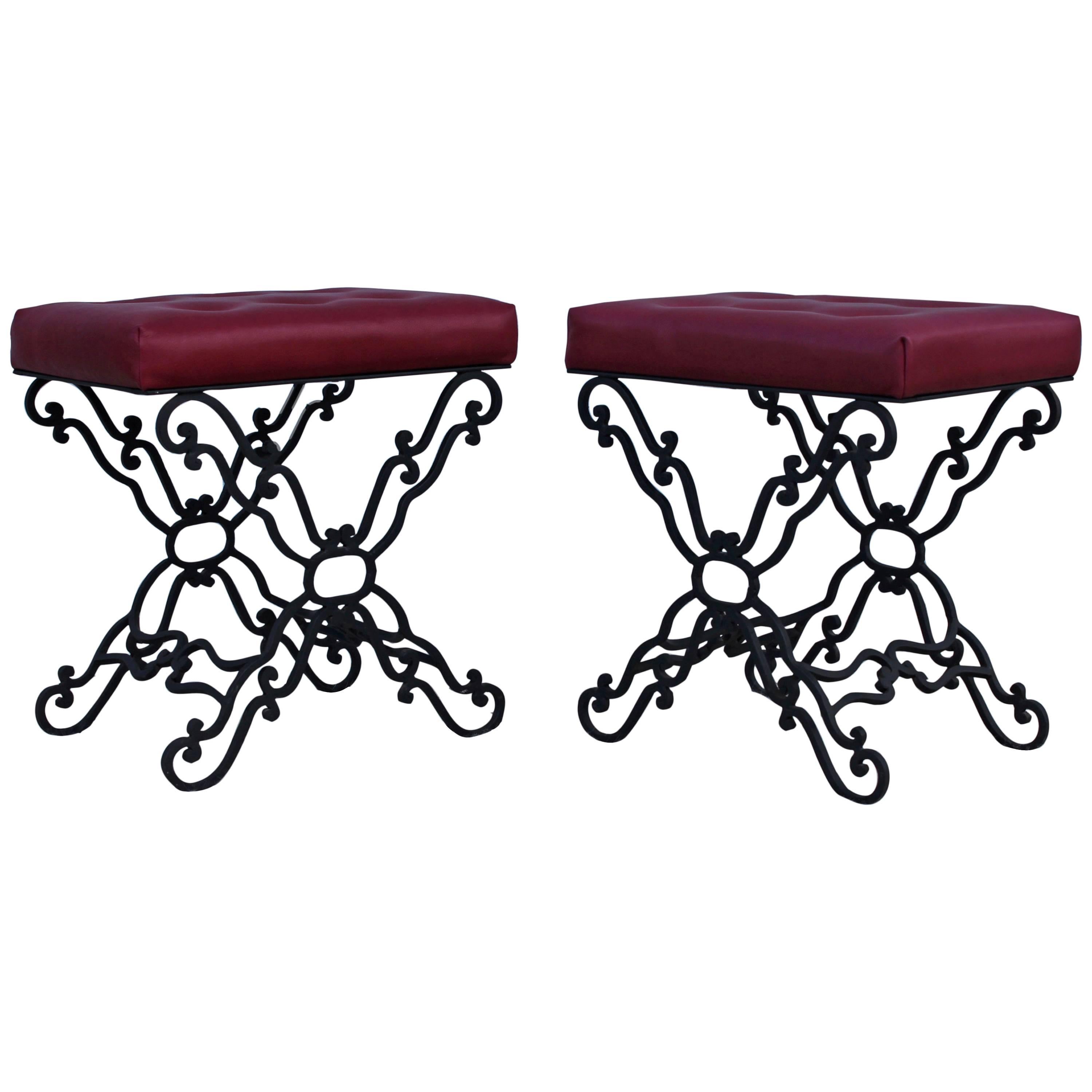 1960s Iron and Leather Ottomans For Sale at 1stDibs