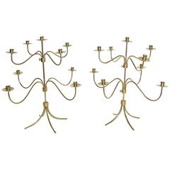 Pair of Josef Frank Swedish Brass Svenskt Tenn Nine-Arm Candelabra 10