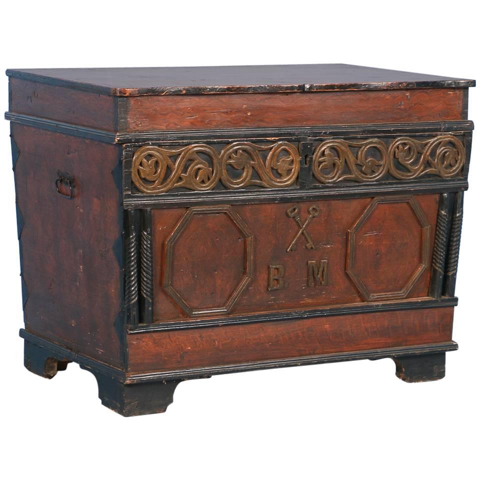 Antique Original Painted Lithuanian Trunk, circa 1860-1880