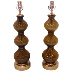 Vintage 1960s Murano Smoke Brown Blown Glass Table Lamps