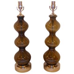 1960s Murano Smoke Brown Blown Glass Table Lamps 2