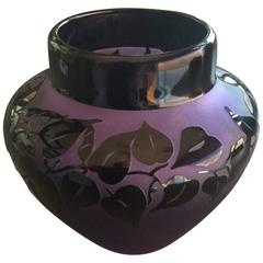 Signed Correia Art Glass "Lilac Black Vines" Vase