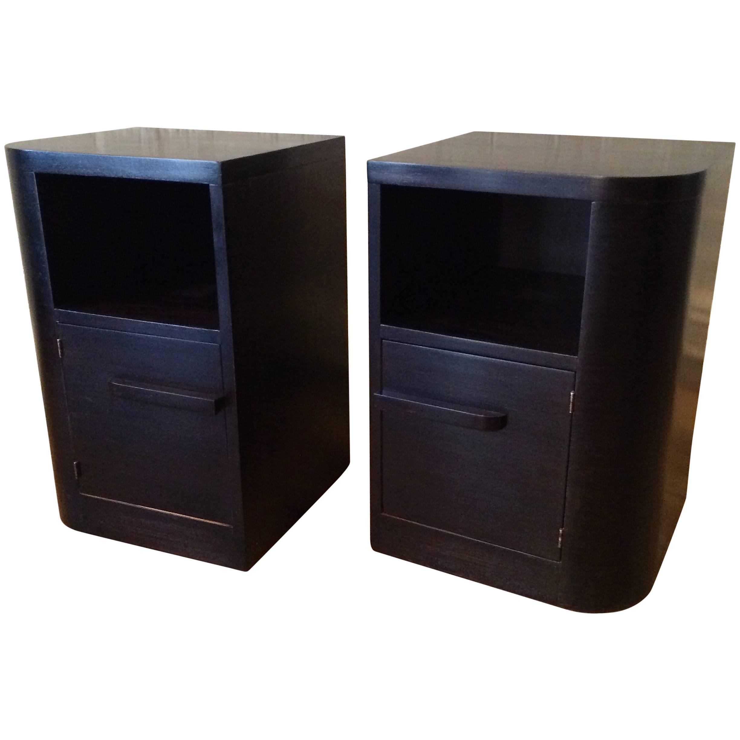 Pair of Art Deco Ebonized Maple Night Tables by Modernage