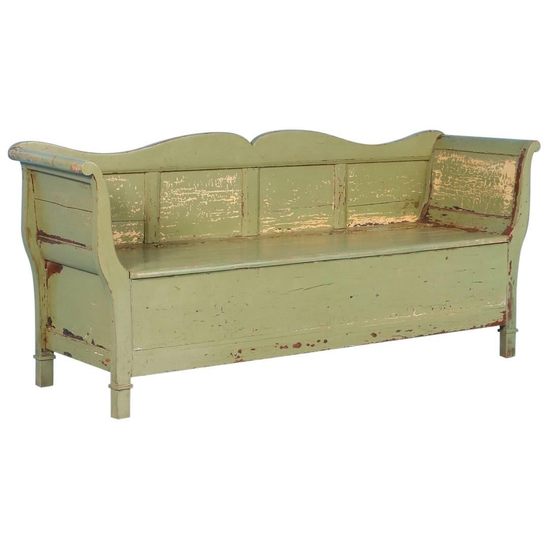 Antique Swedish Green Painted Storage Bench, circa 1860