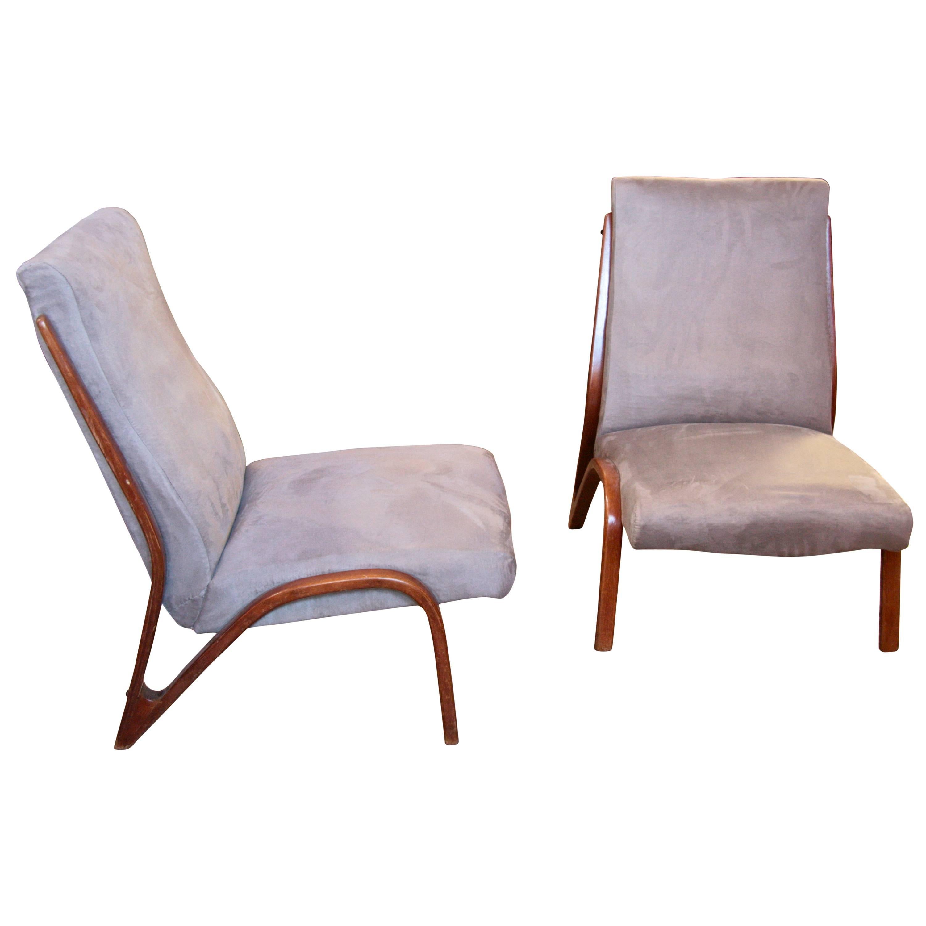 Pair of Sculptural Italian 1960s Lounge Chairs in Velvet Cotton