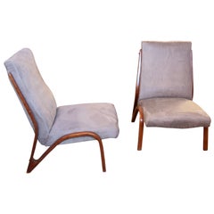 Retro Pair of Sculptural Italian 1960s Lounge Chairs in Velvet Cotton