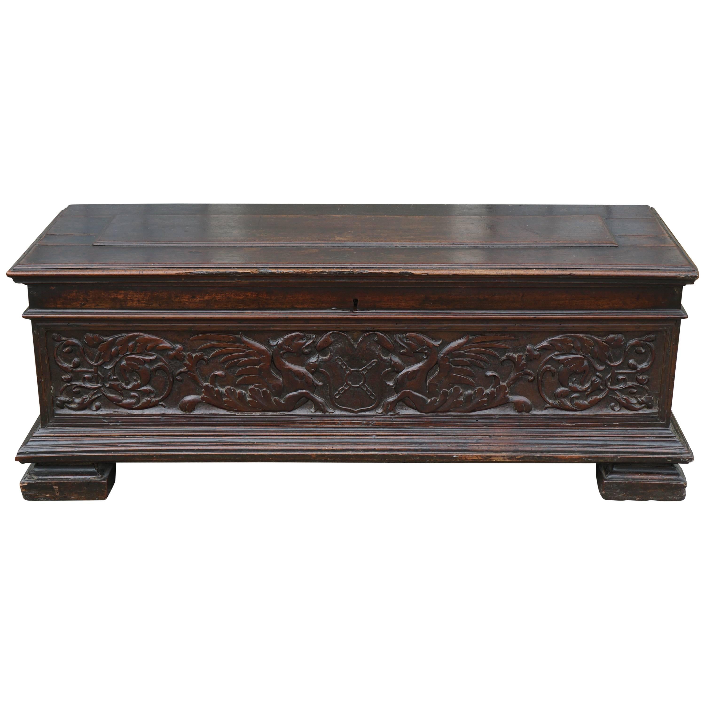 Late 17th Century Tuscan Italian Walnut Cassone For Sale