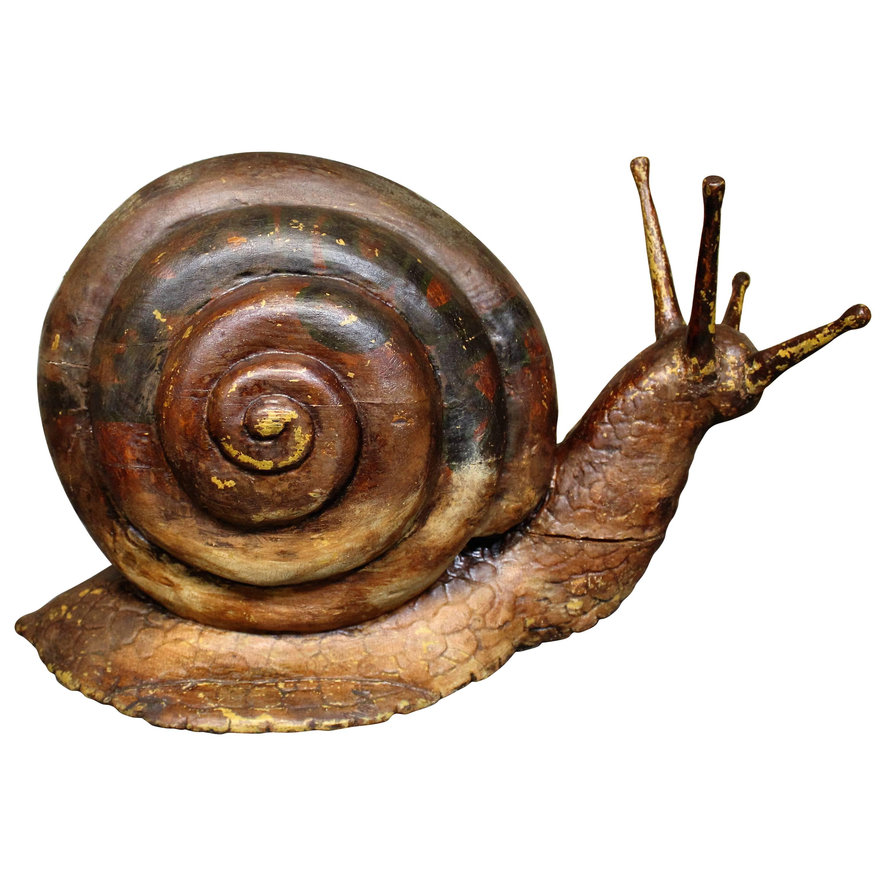 19th Century Hand-Carved Wood Escargot Folk Art Escargot Advertising Piece