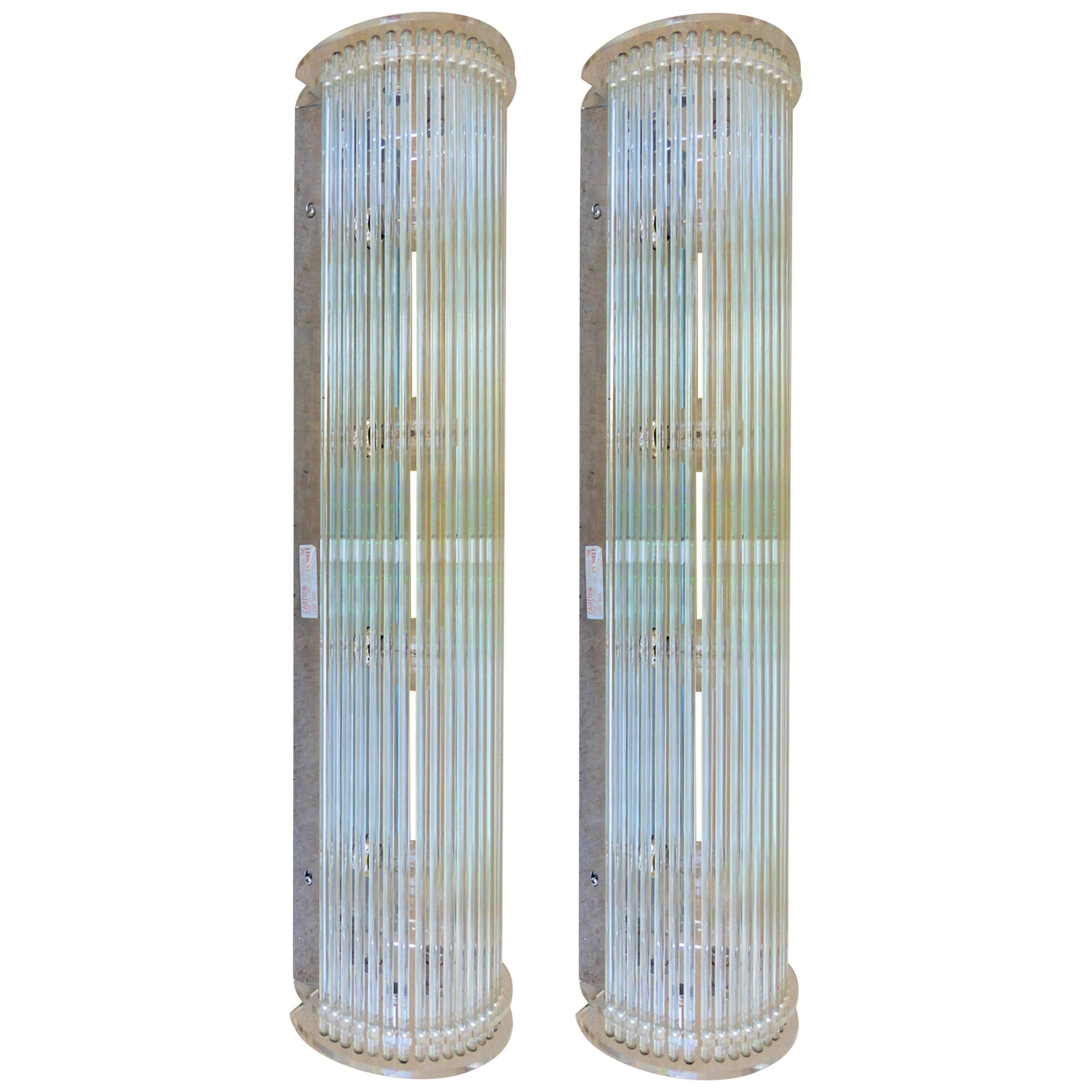 Pair of Lucite and Glass Rod Sconces by Gaetano Sciolari for Lightolier For Sale