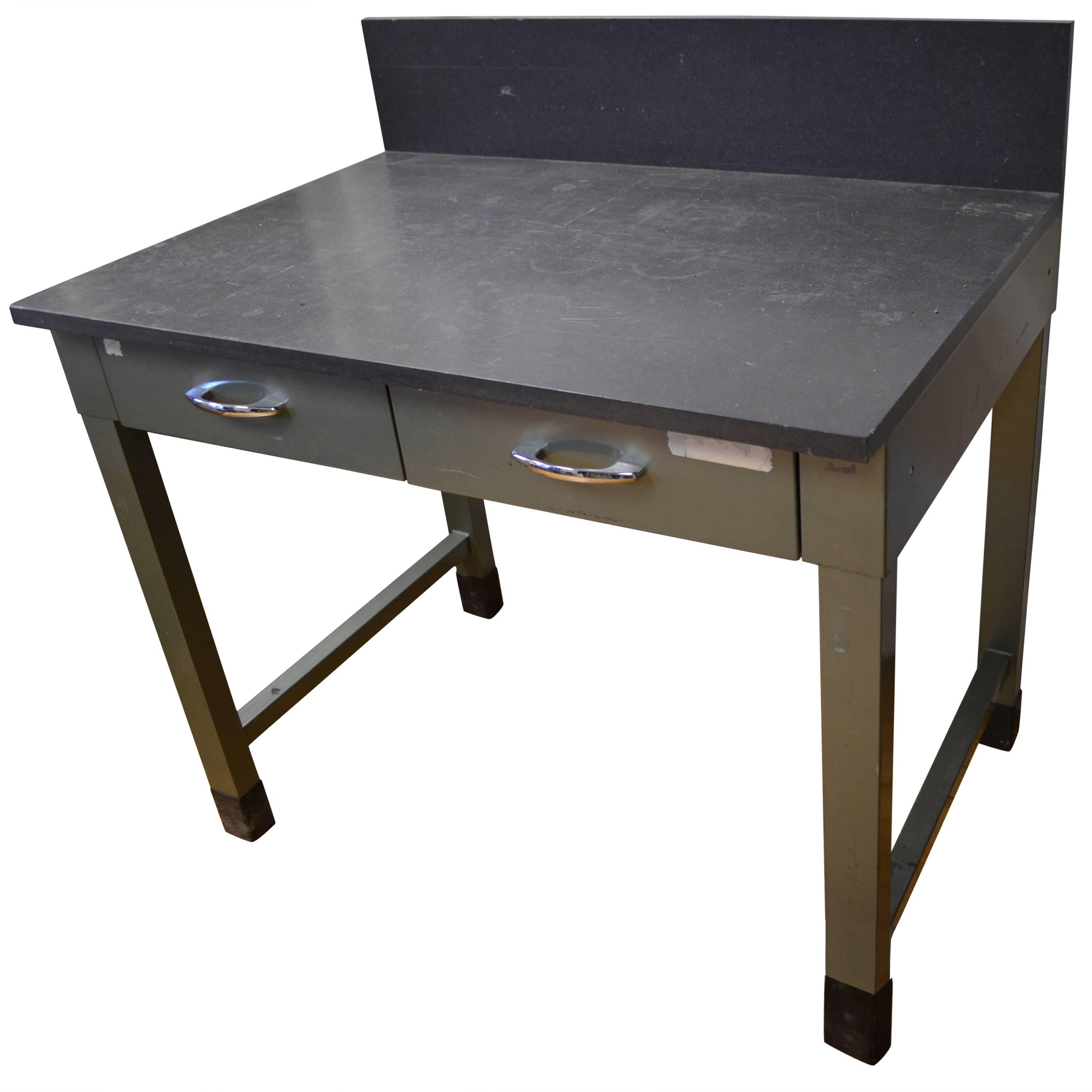 Mid-Century Steel Desk with As-Found Slate Top and Backsplash